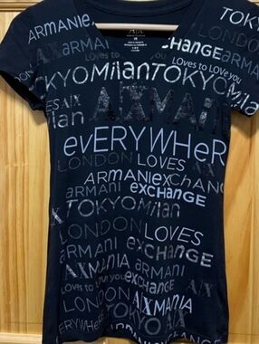 Armani Exchange Black and White Logo Text Tee